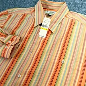 Tommy Bahama Shirt Men Medium Orange MultiColor Deluxe Stripe Button Up $95 MSRP